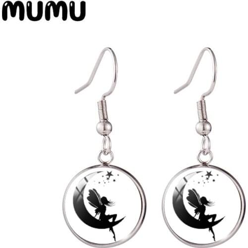 2021 New Fairy Silhouette Fish Hook Earring Beauty Round Jewelry Glass Dome Earrings Gifts Girl