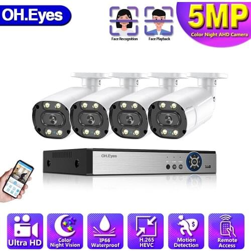 5MP Color Night Vision Surveillance System 4CH H.265+ P2P 5MP DVR Outdoor Waterproof Home CCTV AHD Camera Security System Kit