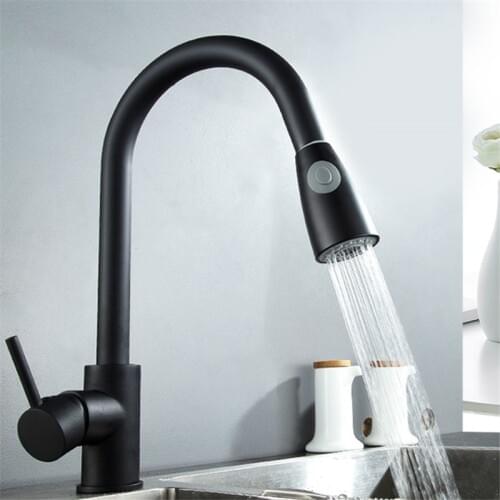 Kitchen Sink Faucets Pull Out/Down Mixer Tap Single Handle Deck Mounted Hot & Cold Rotatable Kitchen Crane Chrome/Black/Nickel