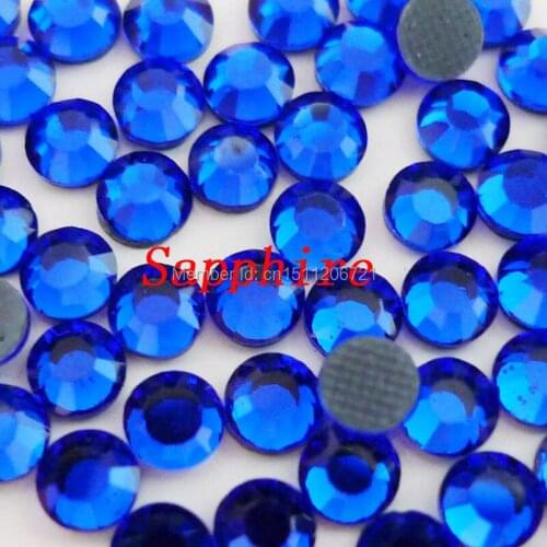 Sapphire Color SS6~SS30 Flatback Hot Fix Crytal DMC Rhinestones loose bead AAA Grade iron on glass for garment nail decorations