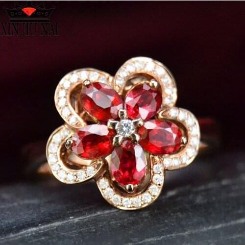 2020 new adjustable flower-shaped red zircon rhinestone fashion jewelry exquisite ruby ring womens jewelry