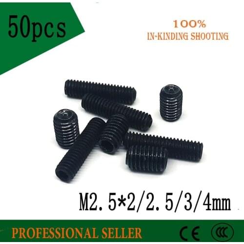 50pcs M2.5 *2 2.5 3 4 mm Hex Fastener Socket cap head black Screw metric Thread groove Headless Nuts Carbon Steel Screws