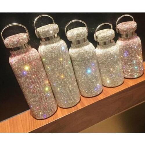 All Rhinestones Thermos Bottle Stainless Steel Tumblers Vacuum Flask Mug Gift for Men Women Portable 500ml Custom Water Bottle