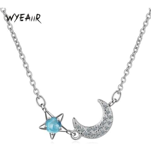 WYEAIIR Fresh Blue Stars Moon Fashion Elegant Personality 925 Sterling Silver Clavicle Chain Female Necklace