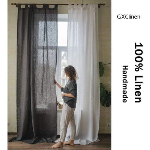 Natural Linen Tab Top Window Curtain Panel Flax Linen Curtains White Gray Linen Drape Semi-sheer Curtains 1PC