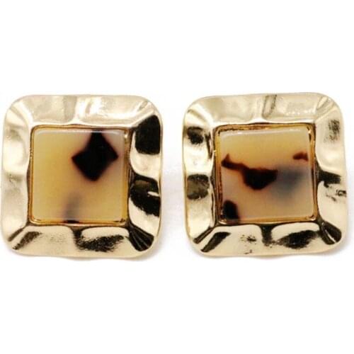 Square Hammered Alloy Resin Sweet Design Earring For Women