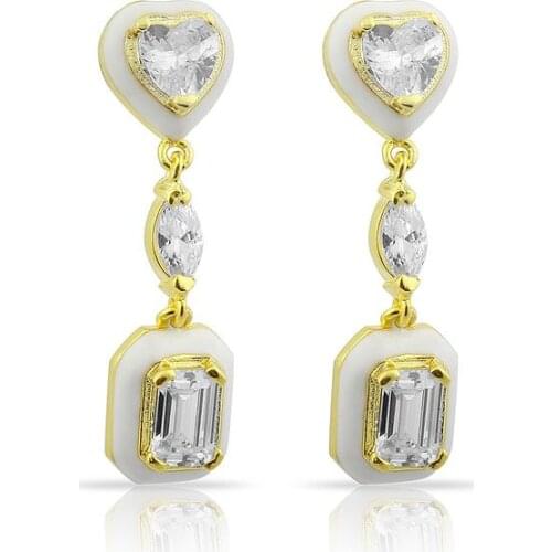 2021 New Gold Color Fashion Girl Women Jewelry Classic Geometric Shaped Charm White Black Pink Enamel Dangle Earring