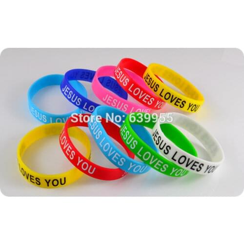 10x JESUS LOVES YOU mix colors silicone Bracelet wristband Fashion Catholic Christian Religious Jewelry