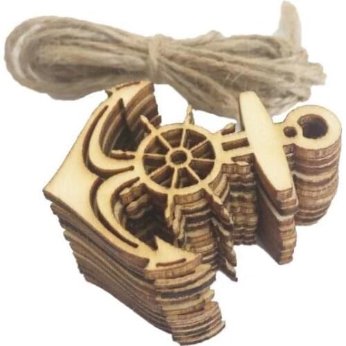 20pcs Sea Anchor Wheel Nautical Wooden Pendants Ornaments DIY Crafting Ornament For Wedding Engagement Festival Theme Party
