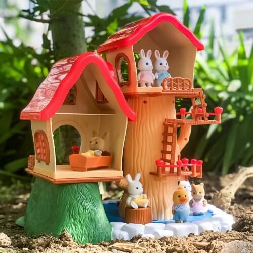 2021 New Forest Cabin Toys For Girls 1/12 Dollhouuse Anime Figure Set Rabbit Family Simulation Play House Toys Child Xmas Gifts