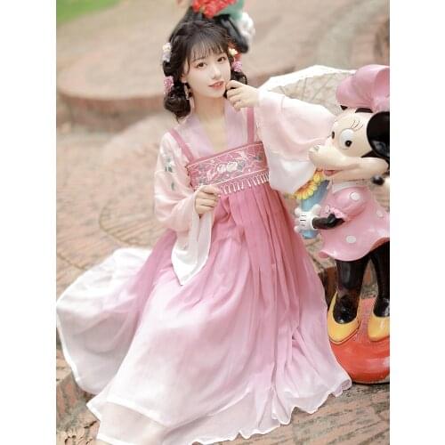 2021 chinese style improved hanfu for petite girl retro women embroidery dress traditional dance costume dynasty princess stage