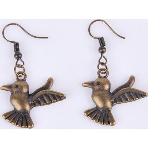 25*23MM Vintage Antique bronze humming bird earrings metal drop dangle alloy earing jewelry women vintage fashion jewellery