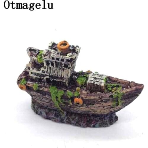 Aquarium Mini Resin Shipwreck Fish Tank Decoration Pirate Treasure Ship Small Ship Ornament Accessories Statue For Fishes Hide