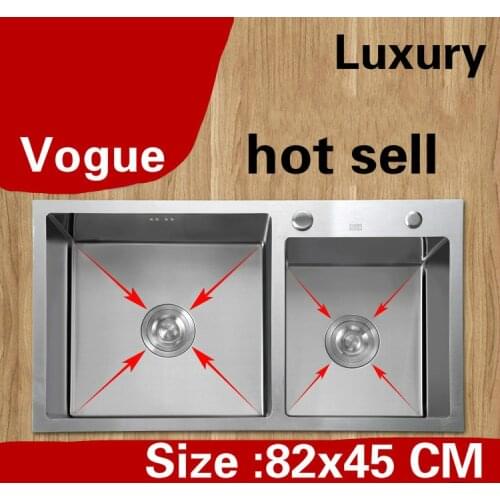 Free shipping Apartment kitchen manual sink double groove high capacity wash vegetables 304 stainless steel 820x450 MM