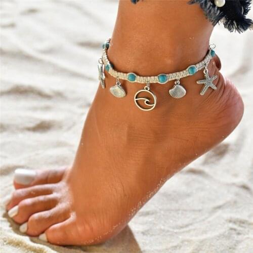 BLUESTAR Summer Beach Anklet Bohemian Multiple Layers Turtle Beads Anklets jewelry Vintage Chain Bracelet Beach Jewelry