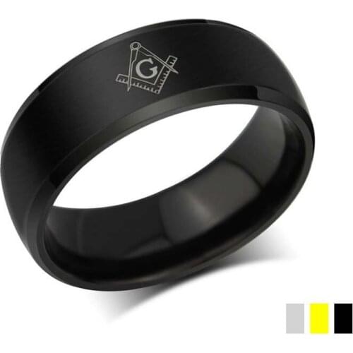8 mm 316 L Titanium Stainless Steel Black Masonic Ring Religious Accessory Believer Men Anel Fine Jewelry Wholesale Sizes 6-14