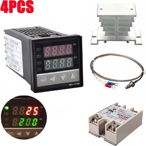 Digital PID Temperature Controller REX-C100 PID Thermostat rex-c100 + solid relay + temperature sensing probe 1m High Quality