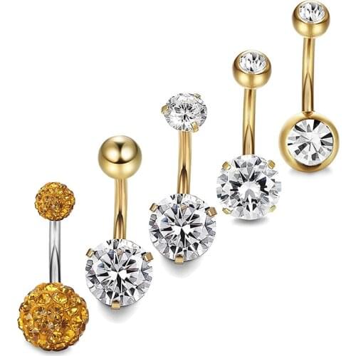 Hot Summer 5Pcs/set Crystal Belly Button Rings Belly Bar Navel Piercing Jewelry Women Jewelry Navel Piercing Belly