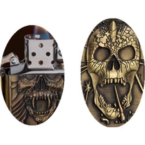Cool street stalls Bronze skull ghost head kerosene gasoline Petroleum oil cheap cigarette lighter( 1 random pattern no fuel )