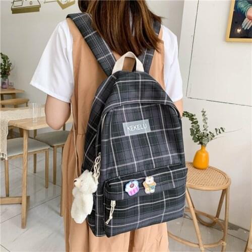 Summer New Fashion Womens Backpack Plaid Striped School Bag For Girls Large Capacity Casual Student Shoulder Bag Scoolbag 2021
