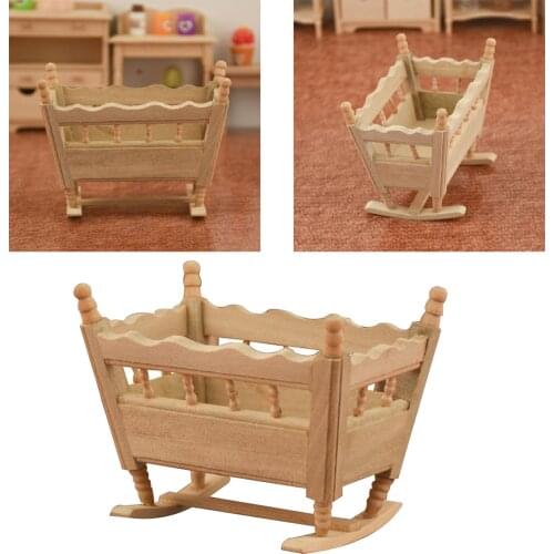 1:12 Scale Doll House Miniature Wooden Cradle Simulation Model Furniture