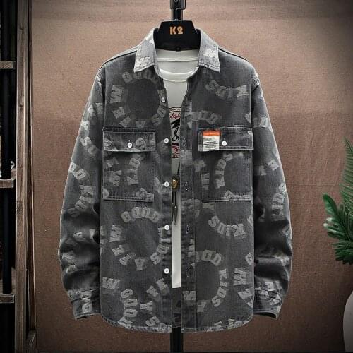 Spring/Autumn Printed Man Denim Shirt Fashion Simple Casual Long-sleeved Mens Shirts Denim Thin Coat Male 2 Colors M-3XL CY959