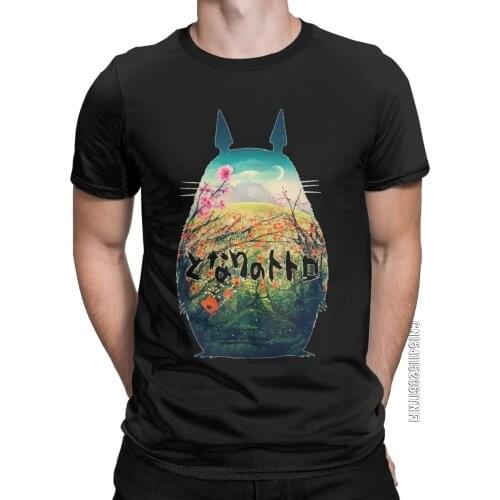 Form My Neighbor Totoro T-Shirt For Men Miyazaki Hayao Funny Pure Cotton Tees Crew Neck Classic T Shirts Plus Size Clothing