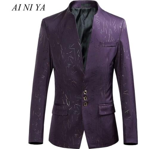 Mens Blazer High-End Quality Slim Fit Plus Size Mens Blazers Chinese style three-button single-breasted purple suits jacket