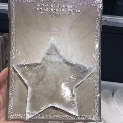 Natural Crystal Selenite Gypsum Pentagram Plate Reiki Mineral Specimen Healing Rock Cup Mat Stone Home Decor