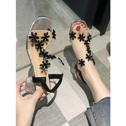 2021 summer new womens shoes Roman sandals all-match fashionable crystal transparent high heels