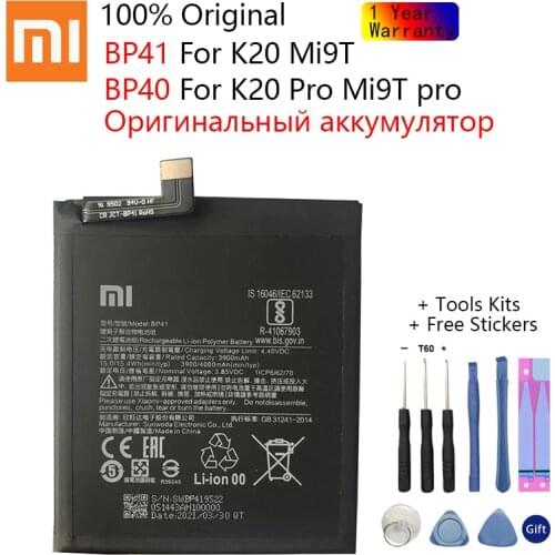 Original Replacement Battery BP41 BP40 For Xiaomi Redmi K20 Pro Mi 9T Pro Mi9T Redmi K20Pro Premium Genuine Battery 3900mAh