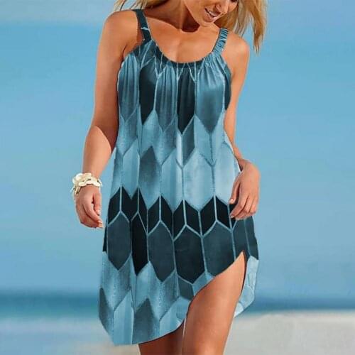 Women U-Neck Strap Dress Sleeveless Beach Printed Floral Sundress Beach Female Stylish Women Dress Sleeveless Spaghetti Strap