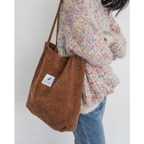 Simple Foldable Reusable Women Shopping Bag Japanese Literary Shoulder Bag Lady Casual Solid Color Handle Bag