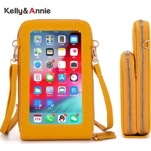 Transparent Touchable Phone Pocket Shoulder Bags For Women Pu Leather Ladies Crossbody Bag Female Small Messenger Purse Wallet