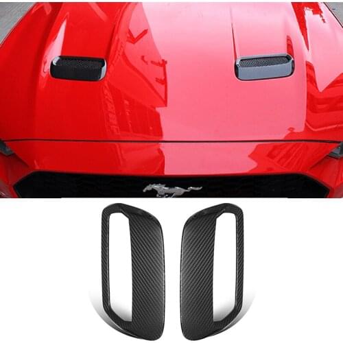 QHCP 1Pair Carbon Fiber Auto Engine Cover Air Outlet Trim Sticker Decoration Fit For Ford Mustang 2018 Car Styling Accessories