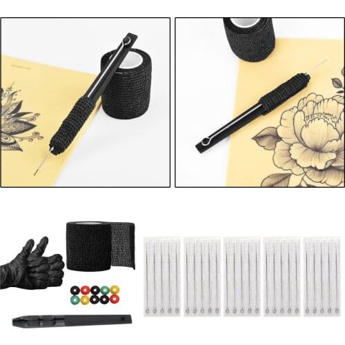 Hand Poke Pen DIY Hand Poke & Stick Tattoo Kit with Needles Bandage Tape for Tattoo Supplies Henna kit Pen Holder Tool Pimple