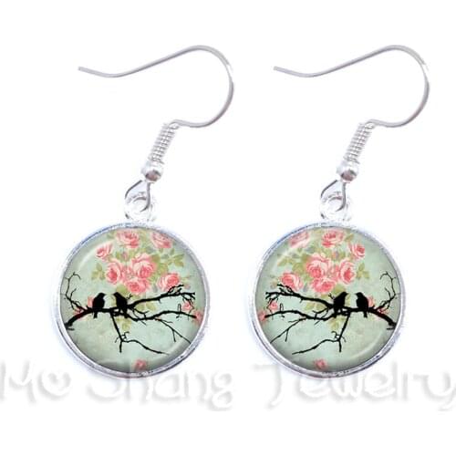 The Birds And Flowers Pattern Series Glass Jewel Earrings For Women Best Gift For Her