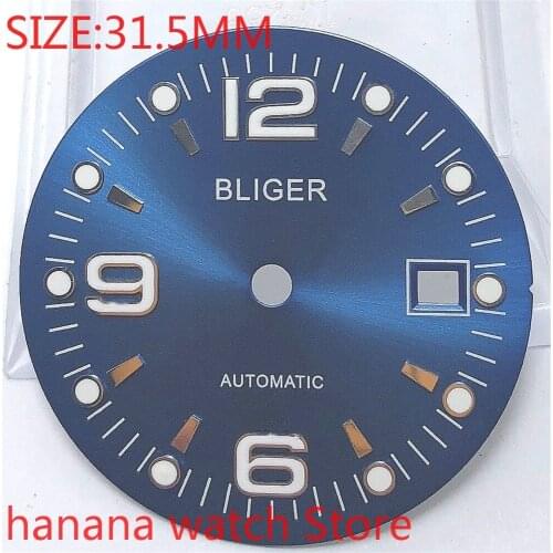Bliger Sterile 31.5mm Premium Dial Date Parts Mens blue Dial Luminous Miyota 8215/8205/821a Eta 2824/2836