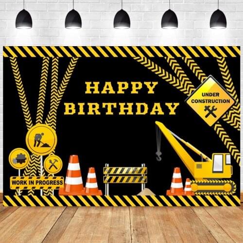 Construction Dump Digger Truck Photo Backdrop Boys Happy Birthday Party Photography Background Holiday Table Booth Decor Prop