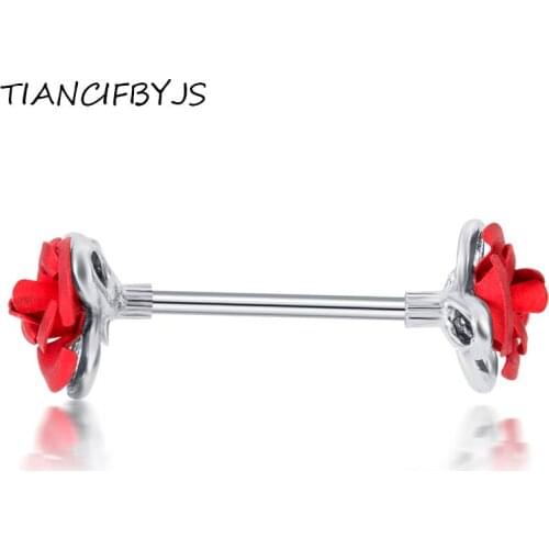 TIANCIFBYJS Barbell Piercint kits Steel 14G Women Girls Nipple Ring Red Rose Nipple Shield Rings Body Jewelry