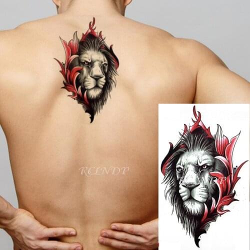 Waterproof Temporary Tattoo Sticker Lion Animal Red Flower Fake Tatoo Flash Tatto Arm Back Leg Body Art for Girl Women Men