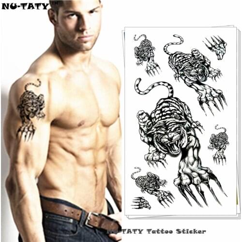 Nu-TATY Crouching Tiger Attack Temporary Tattoo Body Art Flash Tattoo Stickers 17*10cm Waterproof Fake Tatoo Car Styling Sticker