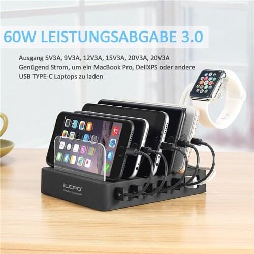 ILEPO 105W USB C Charging Station for All USB-C Laptop Cell Phone Tablet Quick Charge 3.0 20V 3A PD USB Charger 15V/3A 12V/3A