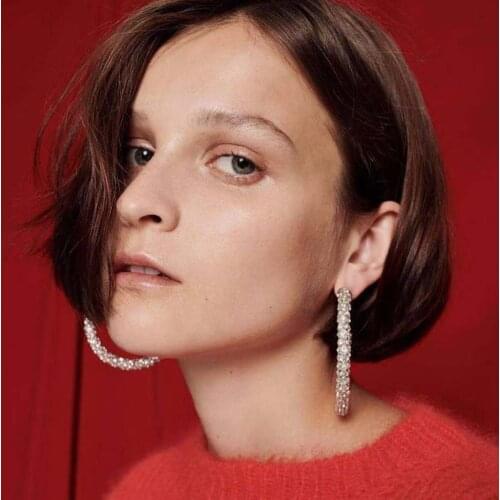 JIJIAWENHUA New Rhinestone Big Hoop Earrings Womens Earrings Dinner Party Fashion Statement Jewelry Accessories