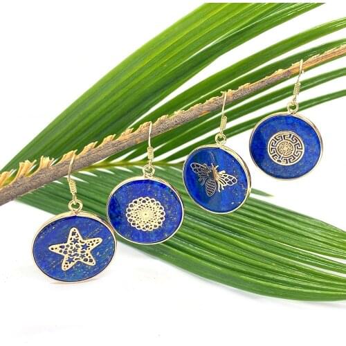 Lapis Lapis Natural Stone Earrings for Women Round Drop Earrings Wrapped Decorative Perforated Jewelry Gifts for Women 1 Pair