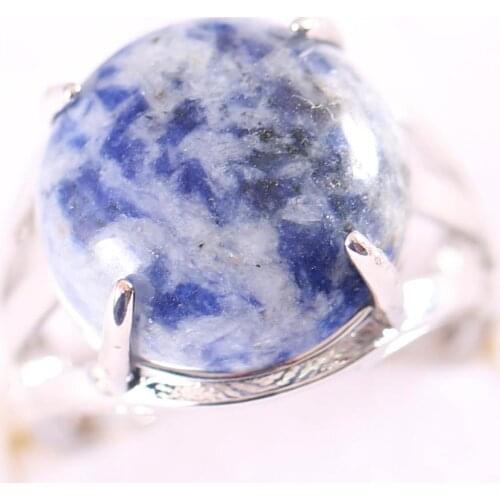 1Pcs Jewelry Gift Adjustable Ring For Women Natural Stone Round CAB Cabochon Blue Sodalite Bead Finger Ring Z207