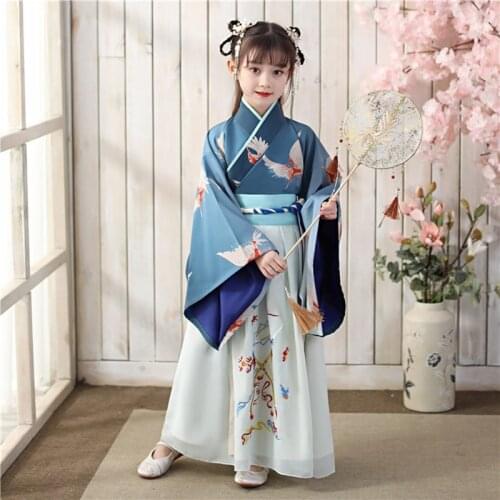Chinese Traditional Hanfu Gilr Ancient Perform Dress Oriental Princess Dress Kids Elegance Photography Dance Wear Costume