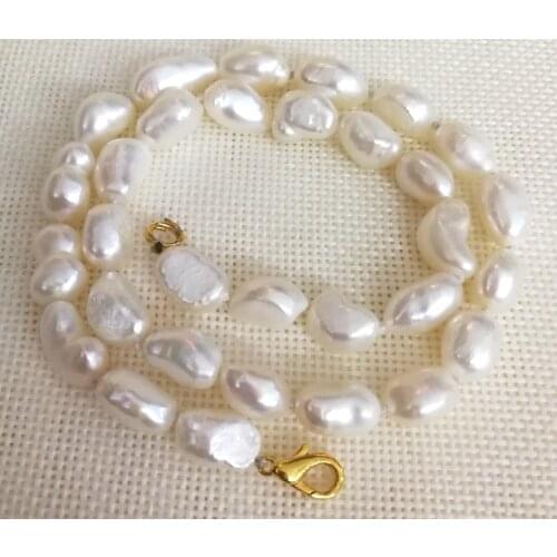 Women Jewelry 9x10mm White pearl baroque beads handmade necklace gold color clasp real Natural freshwater pearl gift 42cm 17