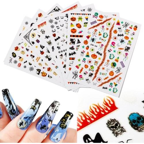 1 3D Halloween Nail Art Stickers Skull Bat Ghost Nail Decals Halloween Party Favors Accessories Decorations Nail Supplies ZW09