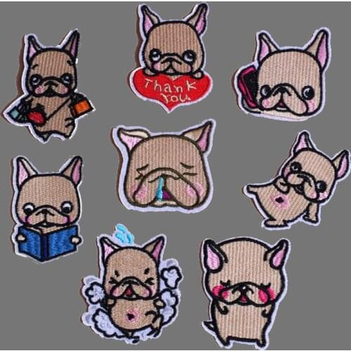 1 PCS Kawaii Cartoon Heart Love Pug Dog Patches Iron on Badges Stripes Animal Clothes Appliques Sewing Embroidery Cute Stickers